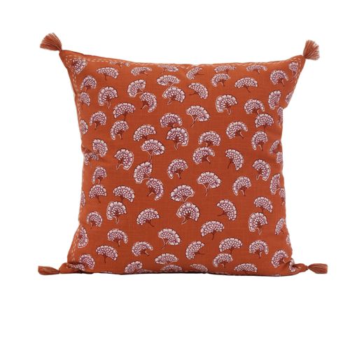 Coussin Décoratif Imprimé Motif Floral - 45x45 Cm - Brique
