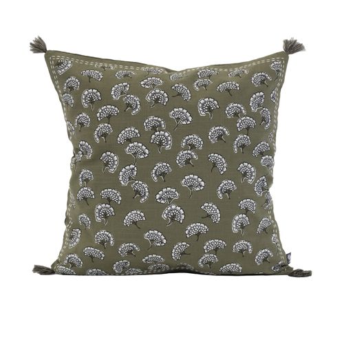 Coussin Décoratif Imprimé Motif Floral - 45x45 Cm - Kaki