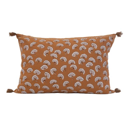 Coussin Décoratif Imprimé Motif Floral - 40x60 Cm - Marron Brun