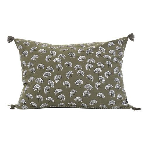 Coussin Décoratif Imprimé Motif Floral - 40x60 Cm - Kaki