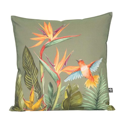 Coussin Extérieur Décoratif à Motif Exotique - 45x45 Cm - Vert Olive