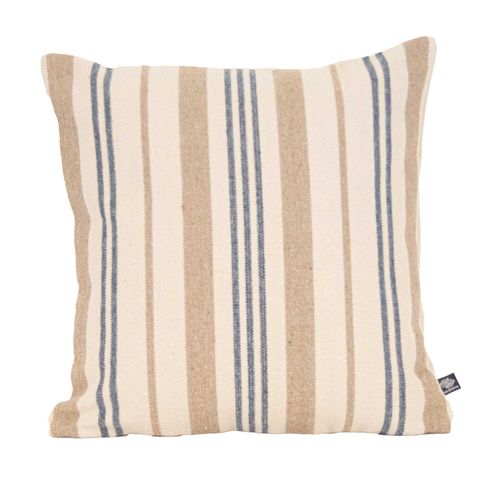 Coussin Décoratif Matelassé à Rayures En Toile Canevas - 45x45 Cm - Bleu Foncé