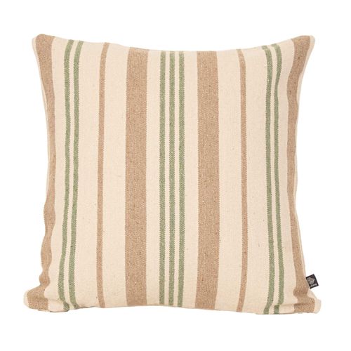 Coussin Décoratif Matelassé à Rayures En Toile Canevas - 45x45 Cm - Vert Olive