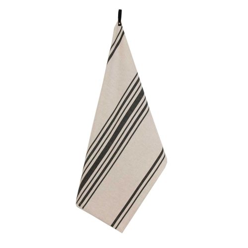 Torchon De Cuisine Polylin à Rayures - 50x70 Cm - Noir