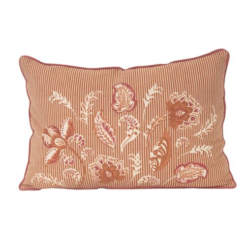 Coussin Décoratif En Polylin Motif Floral - 40x60 Cm - Brique