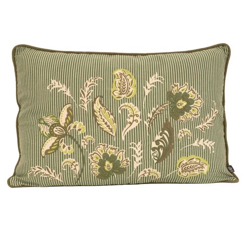Coussin Décoratif En Polylin Motif Floral - 40x60 Cm - Vert Olive