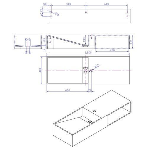Lave-Mains 120x40x20 Cm - Blanc