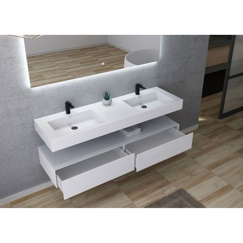 Meuble De Salle De Bain Avellino-1600 Blanc (sans Miroir)