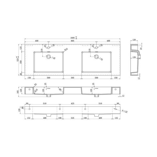 Meuble De Salle De Bain Avellino-1600 Blanc (sans Miroir)