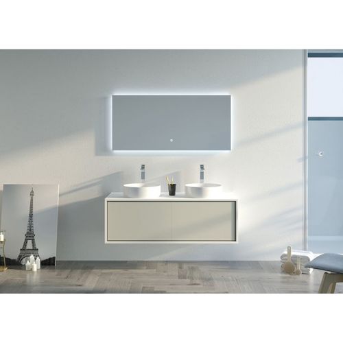 Meuble De Salle De Bain Maruca 1200 Beige Galet Et Blanc