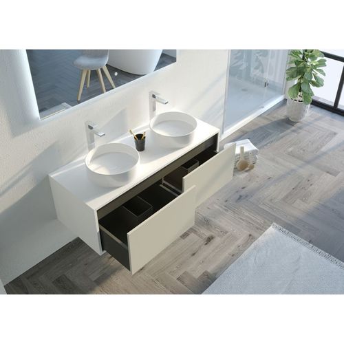 Meuble De Salle De Bain Maruca 1200 Beige Galet Et Blanc