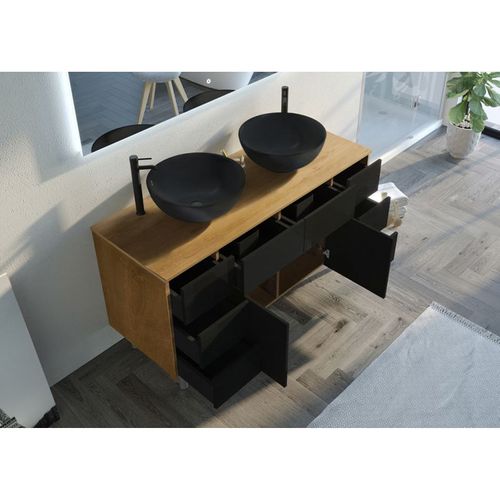 Meuble De Salle De Bain Verzino Bois Naturel Et Noir Mat