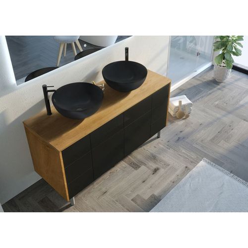 Meuble De Salle De Bain Verzino Bois Naturel Et Noir Mat
