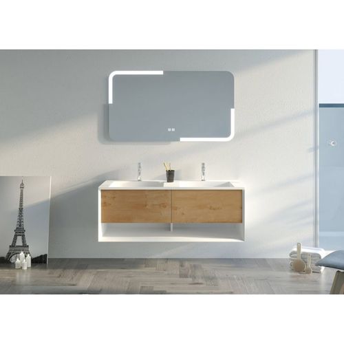Meuble De Salle De Bain Portofino 1200 Blanc Et Bois Naturel