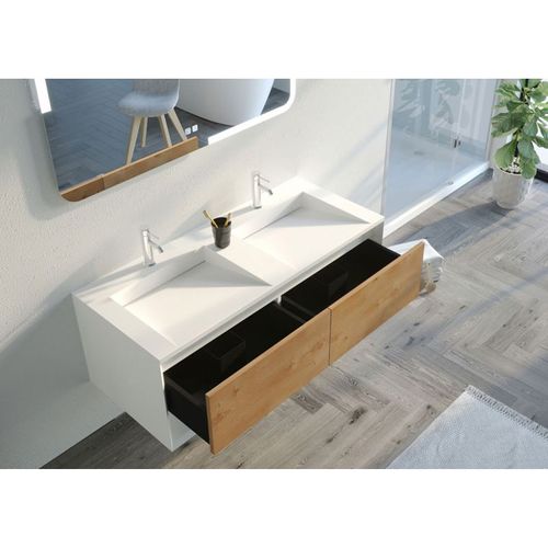 Meuble De Salle De Bain Portofino 1200 Blanc Et Bois Naturel