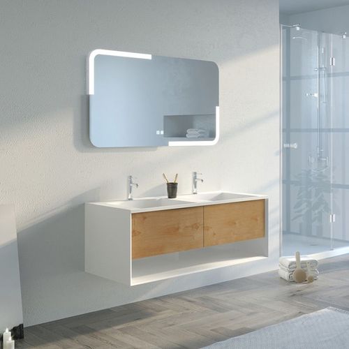 Meuble De Salle De Bain Portofino 1200 Blanc Et Bois Naturel