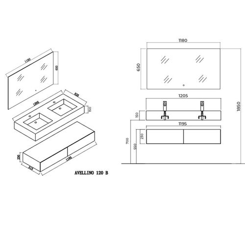Meuble De Salle De Bain Avellino-1200 Blanc (sans Miroir)