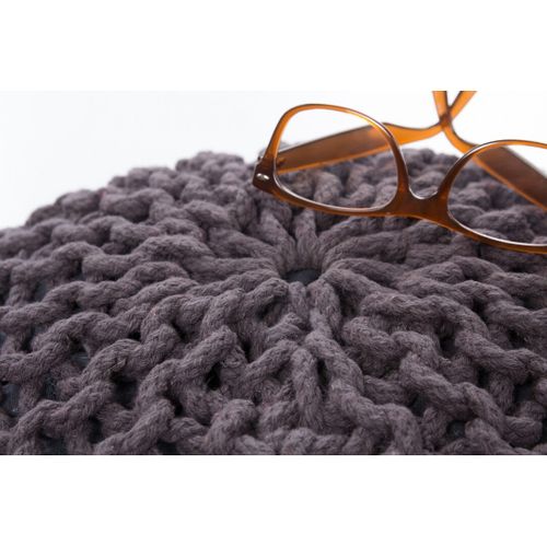 Pouf Tricot En Coton Fait Main Ulysse Anthracite 43x40