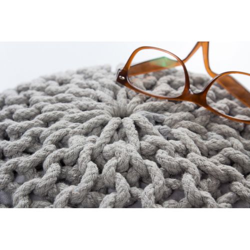Pouf Tricot En Coton Fait Main Ulysse Argenté 43x40