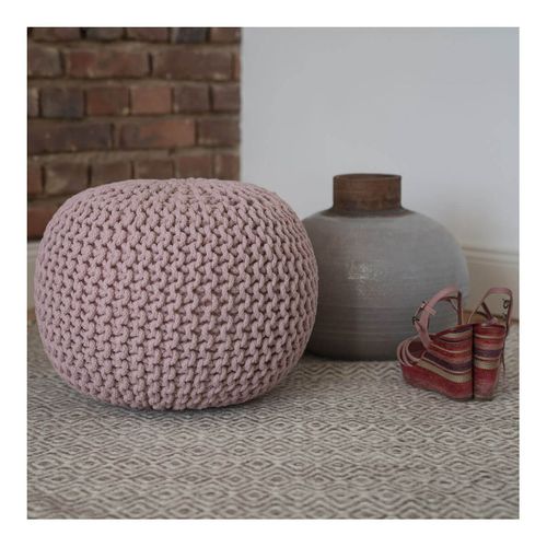 Pouf Tricot En Coton Fait Main Ulysse Rose Pastel 43x40