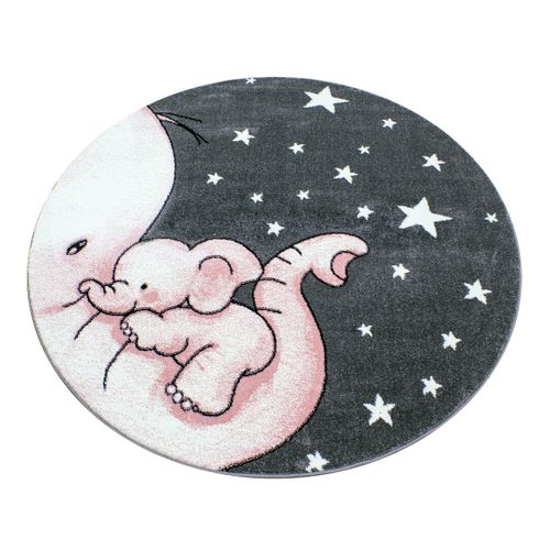 Tapis Rond Pour Chambre Enfant Éléphant Zoupiou Rose Ø 160