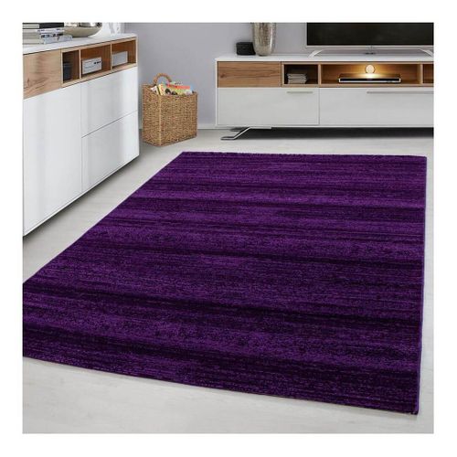 Tapis Rayé Uni à Courtes Mèches Rectangle Ocrul Lilas 200x290