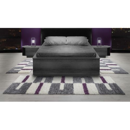 Tapis Shaggy Design Rectangle Géométrique Oficio Lilas 200x290