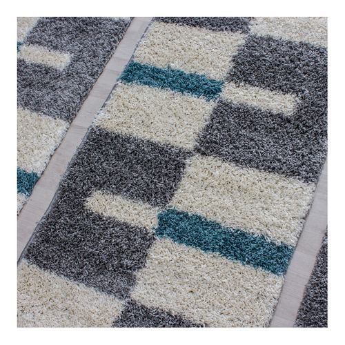 Tapis Shaggy Design Rectangle Géométrique Oficio Turquoise 80x150