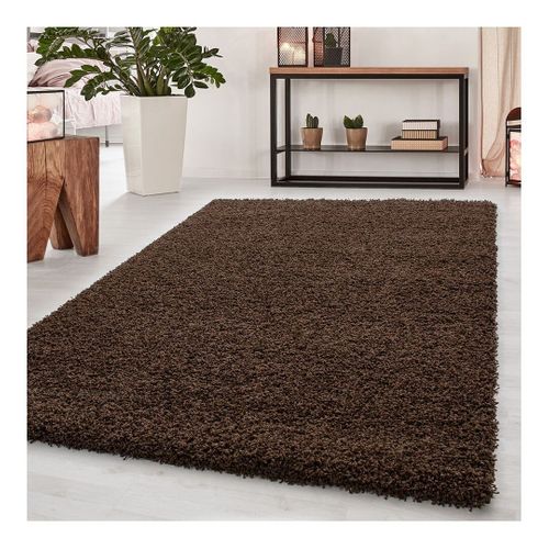 Tapis Uni à Longues Mèches Rectangle Swirls Marron 80x150