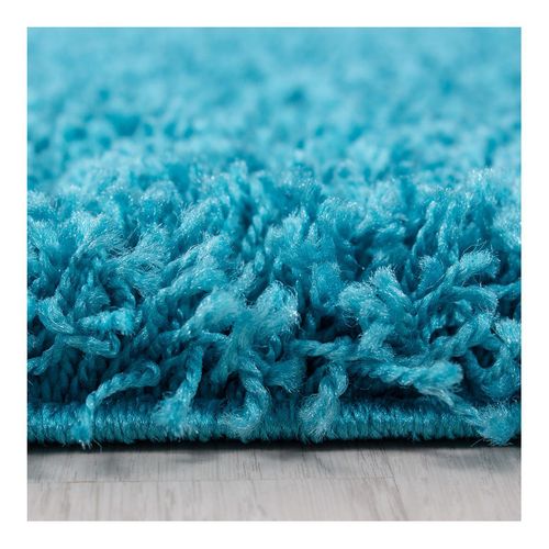 Tapis Uni à Longues Mèches Rectangle Swirls Turquoise 60x110