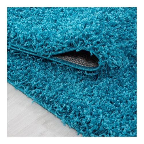Tapis Uni à Longues Mèches Rectangle Swirls Turquoise 80x150