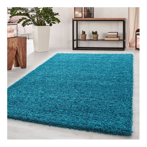 Tapis Uni à Longues Mèches Rectangle Swirls Turquoise 200x290