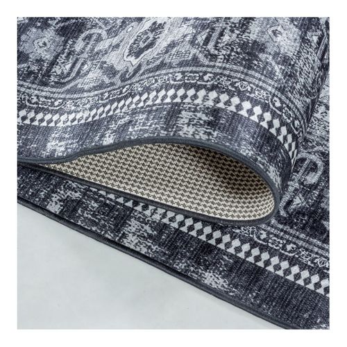 Tapis Vintage Lavable En Machine Rayé Velvet Noir 140x200