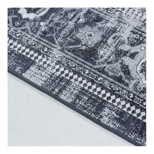 Tapis Vintage Lavable En Machine Rayé Velvet Noir 160x230
