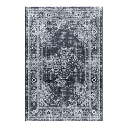 Tapis Vintage Lavable En Machine Rayé Velvet Noir 160x230