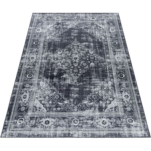 Tapis Vintage Lavable En Machine Rayé Velvet Noir 200x290