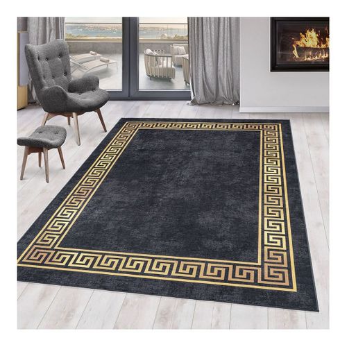 Tapis Baroque Noir Lavable En Machine Valencia Noir 140x200