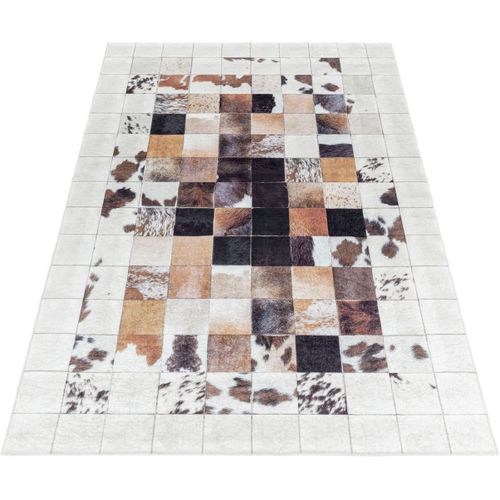 Tapis Patchwork Imitation Cuir Lavable En Machine Nola Blanc 200x290