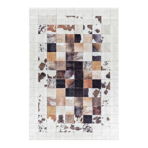 Tapis Patchwork Imitation Cuir Lavable En Machine Nola Blanc 200x290