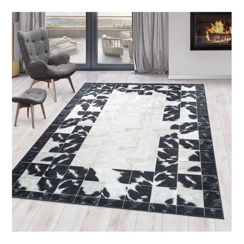 Tapis Imitation Cuir Pachwork Lavable En Machine Stars Noir 140x200