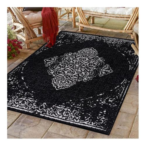 Tapis Vintage Noir Plat Intérieur Et Extérieur Marocco Noir 80x250