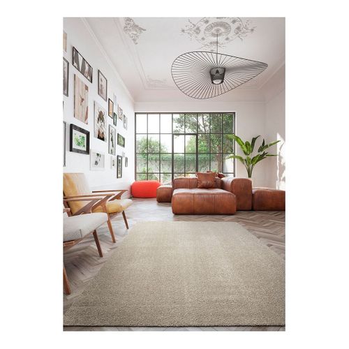 Tapis Rectangle à Courtes Mèches Uni Lavable En Machine Loft Beige 140x200