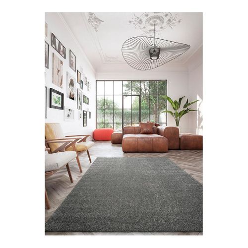 Tapis Rectangle à Courtes Mèches Uni Lavable En Machine Loft Anthracite 160x230