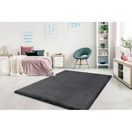 Tapis Effet Peau De Mouton Doux Uni Rocco Graphite 200x290