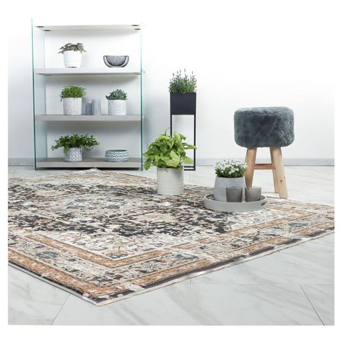 Tapis Vintage Avec Franges Rayé Rectangle Marta Taupe 200x290