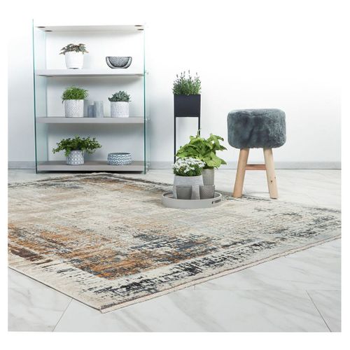 Tapis Moderne Rayé Avec Franges Gyda Argenté 120x170