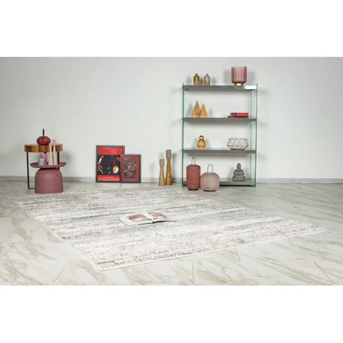 Tapis Rayé Design Effet 3d Rectangle Cherine Beige Argenté 80x150