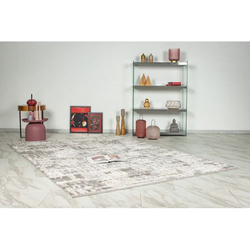 Tapis Poils Ras Effet 3d Moderne Rayé Sweety Beige Argenté 120x170