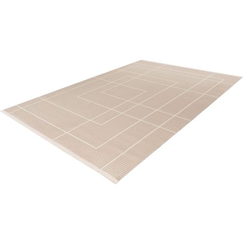 Tapis Géométrique Design Avec Franges Annie Beige 120x170