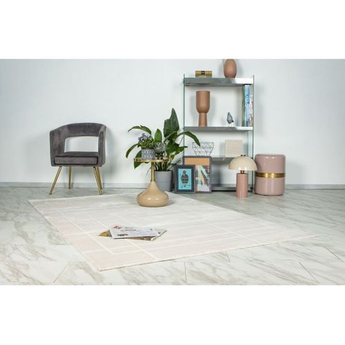 Tapis Géométrique Design Avec Franges Annie Beige 160x230